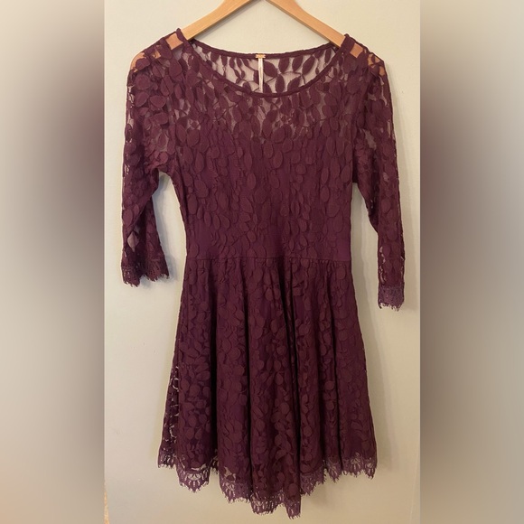 Free People Queens Love Lace Dress Plum Burgundy Medium - Picture 2 of 15
